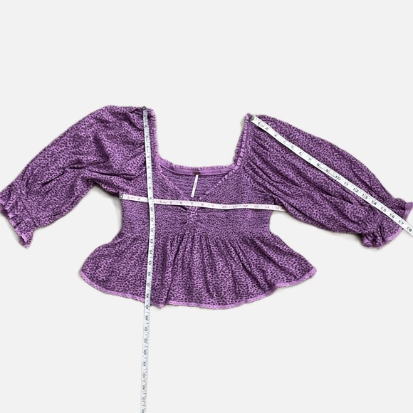 Free People Brittnee Print Smocked Peplum Top Purple Small Floral Smocked - Picture 10 of 11